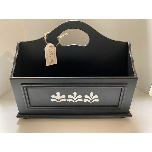 Hand Stenciled Black Storage Box for Magazines, Toys, Books, House Organization, - Picture 1 of 5